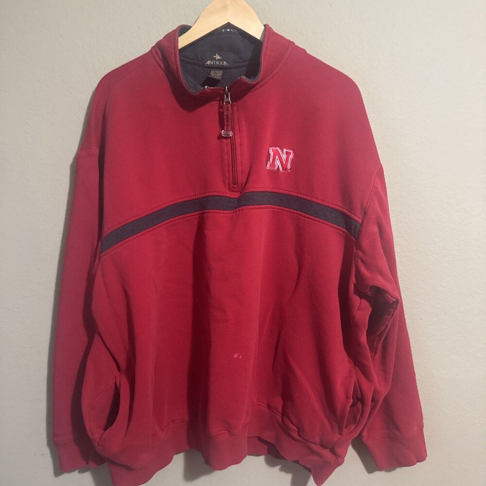 Antigua Mens Size XXL Nebraska Long-Sleeve 1/4 Zip Zip Pullover Sweatshirt